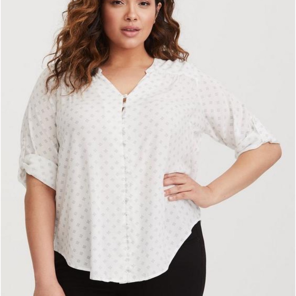 Torrid Harper Challis Button-Front 3/4 Sleeve Blouse